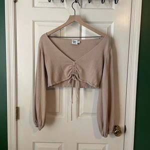 👑 Princess Polly Brown Scrunch Front Long Sleeve Cropped Top Womens XS/S 👑